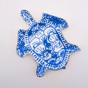 Lilly Pulitzer Porcelain Turtle Trinket Dish; Blue & White with Gold Trim